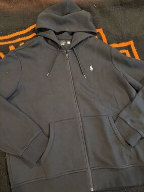 Polo by Ralph Lauren Black Hooded Zip Sweatshirt with Logo Tag